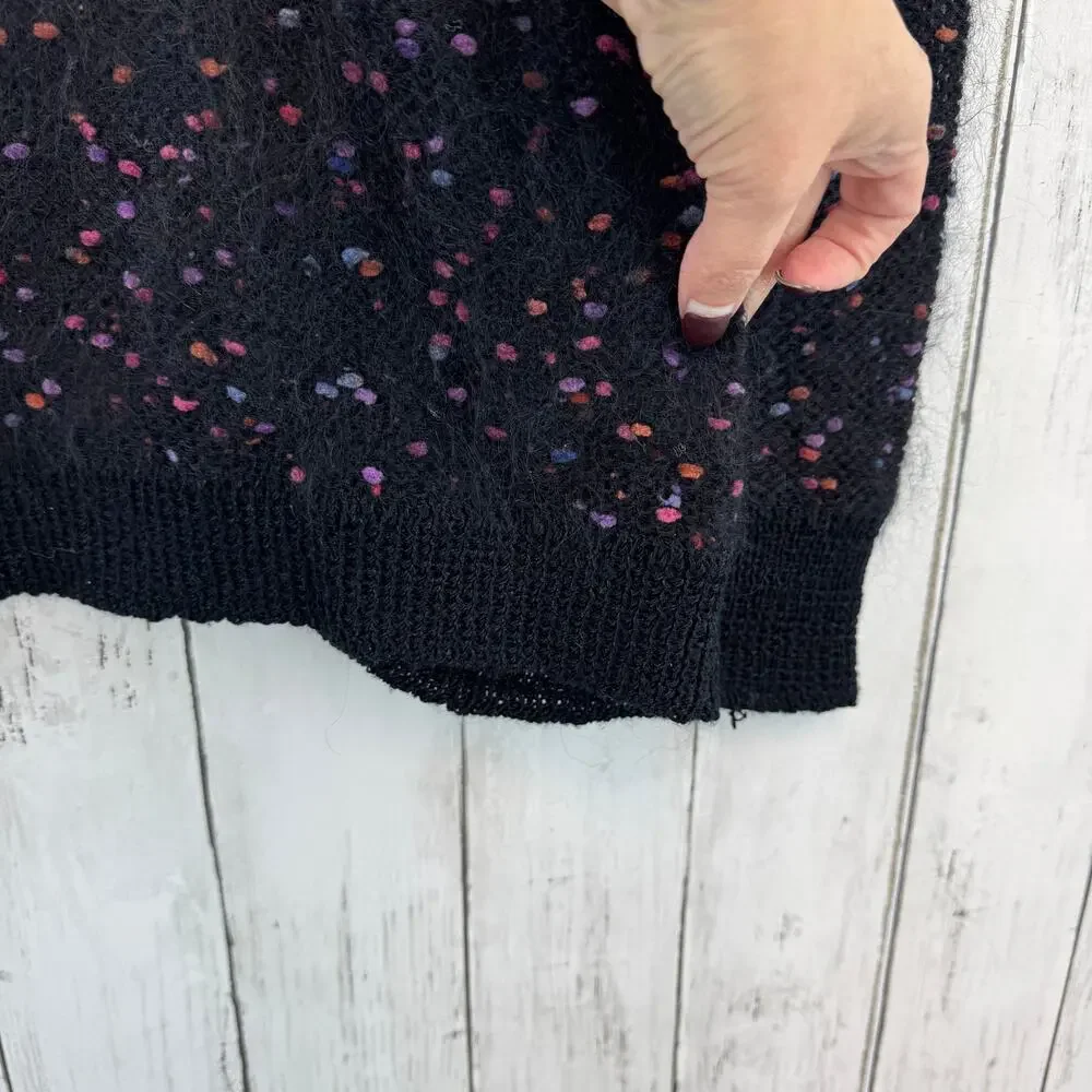 VTG Caroll Black Multi Polka Dot Pom-Poms Mohair-Acrylic Cardigan Size Large